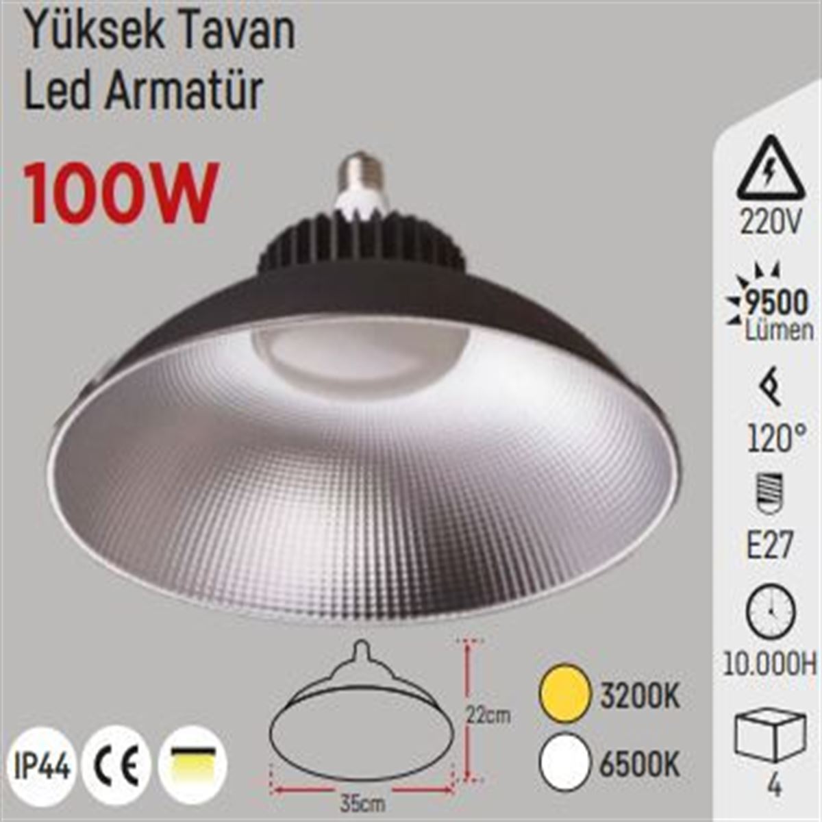 100W.YÜKSEK TAVAN LED AMPÜL E27 BEYAZ 1